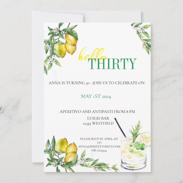 Invitation Amalfi Citrus Invite - Birthday (Devant)