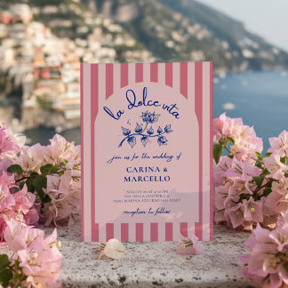 Invitation Amalfi Coast Amore Bougainvillea Stripe Wedding