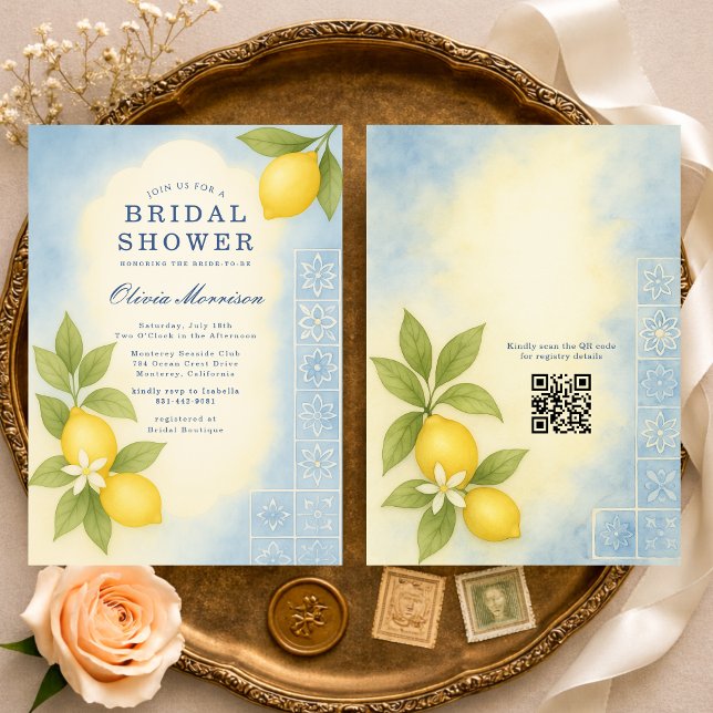 Invitation Amalfi Coast Italian Lemon QR Code Bridal Shower (Créateur téléchargé)