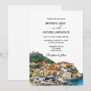 Invitation Amalfi Coast Italie Aquarelle Skyline Mariage