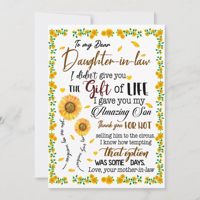 Invitation Amants de fille | À ma chère belle-fille (Devant)