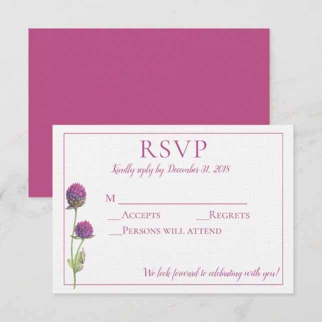 Invitation Amaranthe simple Fleur de chardon RSVP (Devant / Derrière)