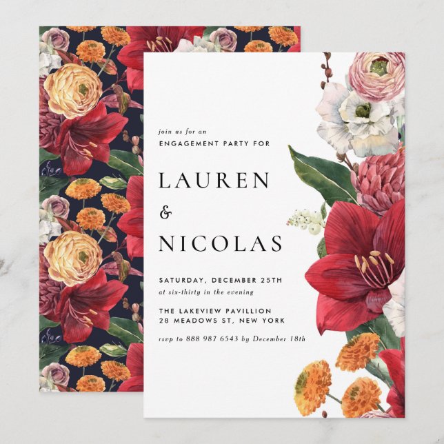 Invitation Amaryllis Amaryllis Botanical Engagement Party (Devant / Derrière)