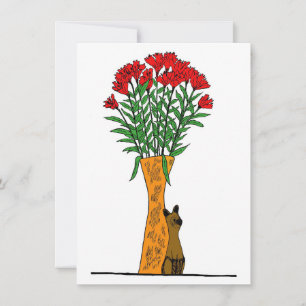 Invitation Amateur de fleurs Fleurs Rouges Avec Chat en Boi