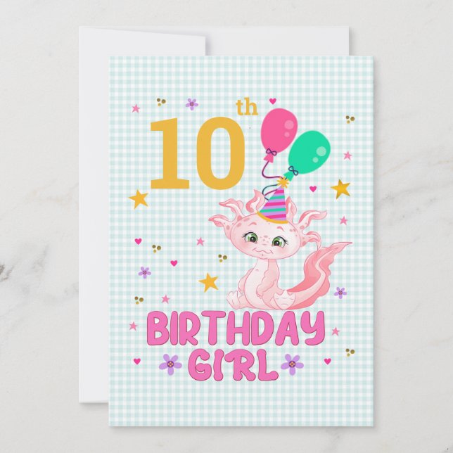 Invitation Amateurs Axolotl Anniversaire Fille Salamander Amp (Devant)