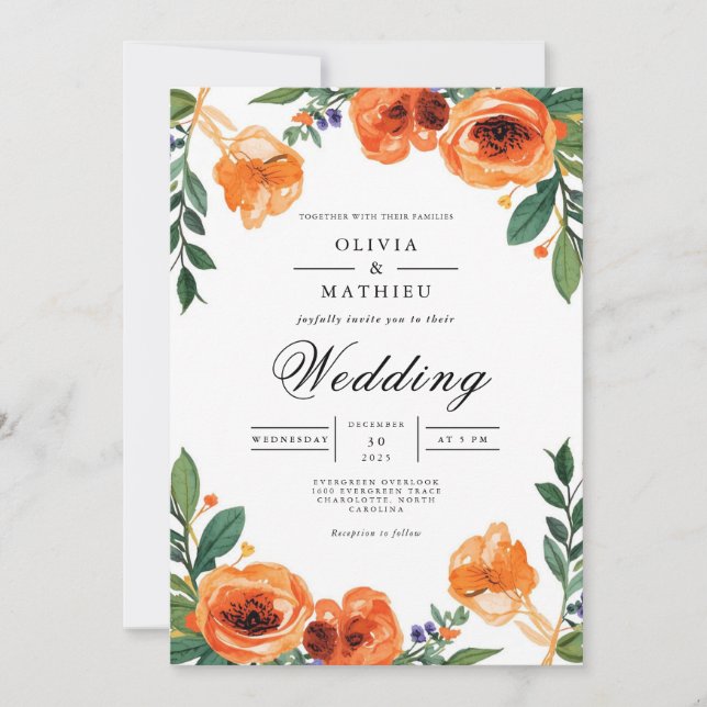 Invitation Amber Blossom Floral Mariage (Devant)