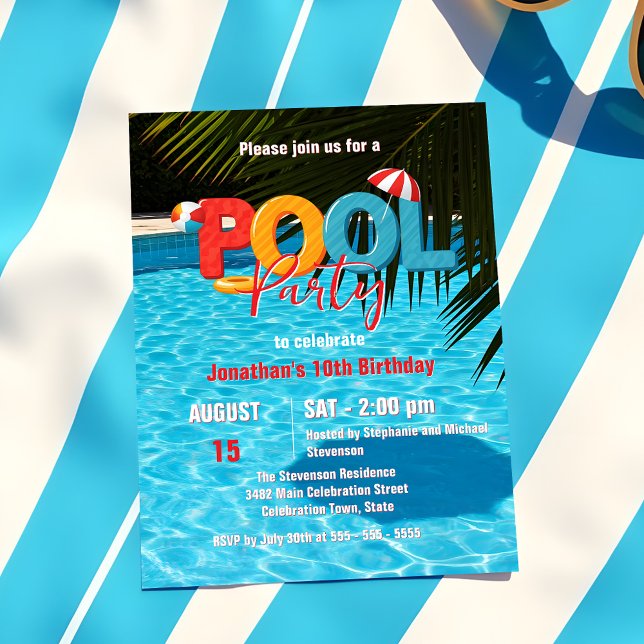 Invitation Ambiance Été Fun Vibrant Fête de Piscine Tropicale (Créateur téléchargé)