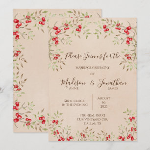 Invitation Ambiance romantique Baies rouges Mariage de script