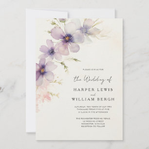 Invitation Ambiance romantique cosmos fleurs qr code mariage