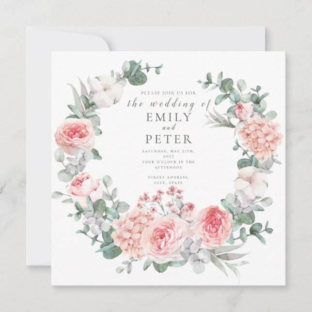 Invitation Ambiance romantique Florale Aquarelle Mariage Invi (Devant)