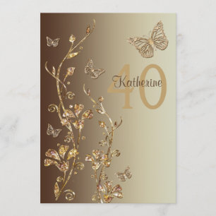 Invitation Ambre, fleurs Brown et anniversaire de papillons