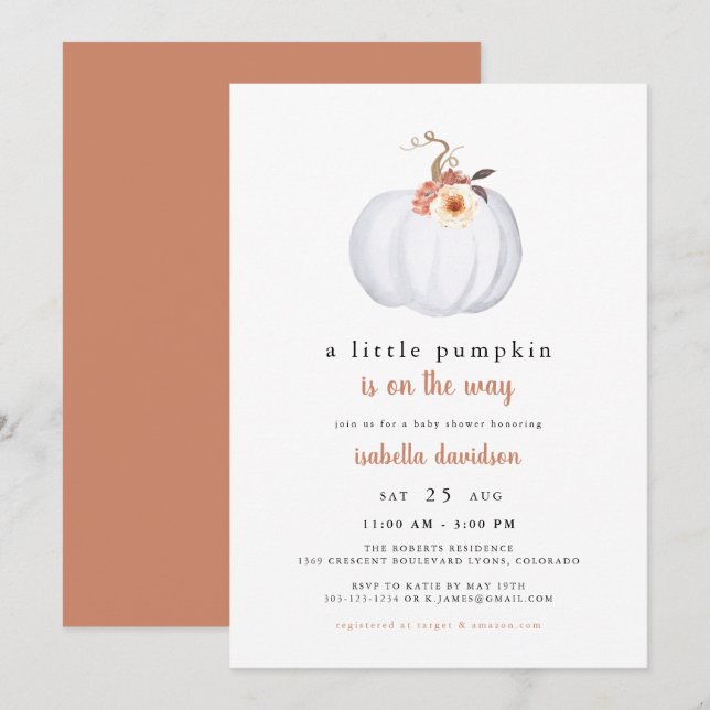 Invitation Ambre - Un Baby shower Automne Rustique Un Peu Cit (Devant / Derrière)