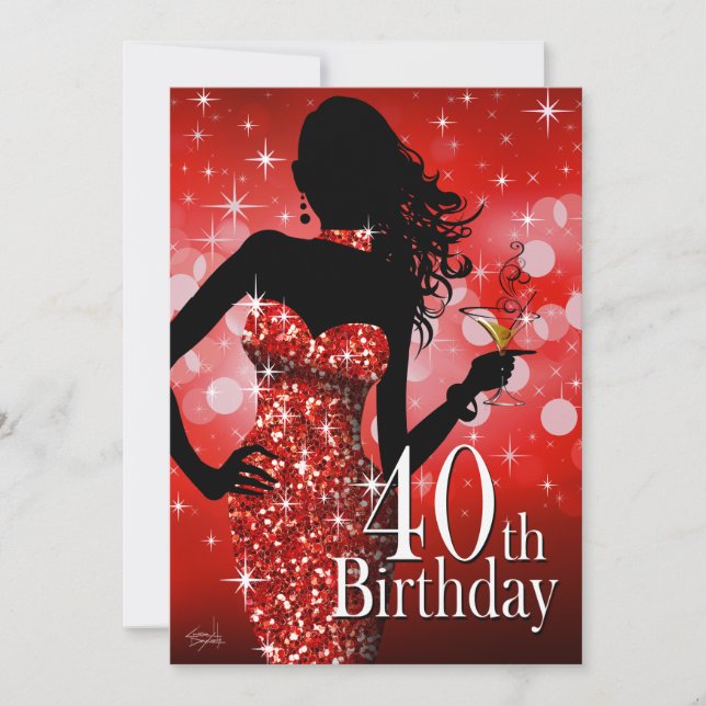 Invitation Amenez le 40e anniversaire du Bling| rouge (Devant)