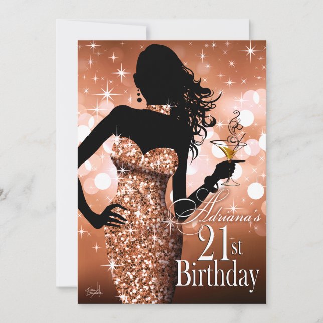 Invitation Amenez le Bling Sparkle 21e anniversaire| bronze (Devant)