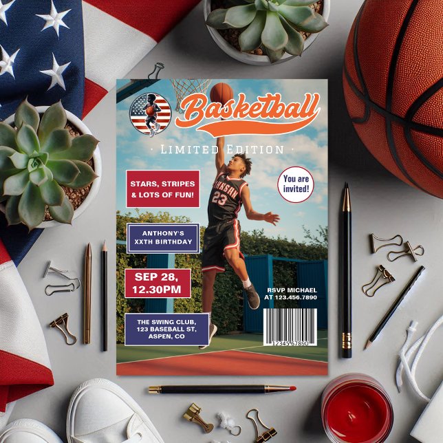 Invitation American Boy Basketball Magazine Couverture Annive (American Boy Basketball Magazine Cover Birthday Invitation)