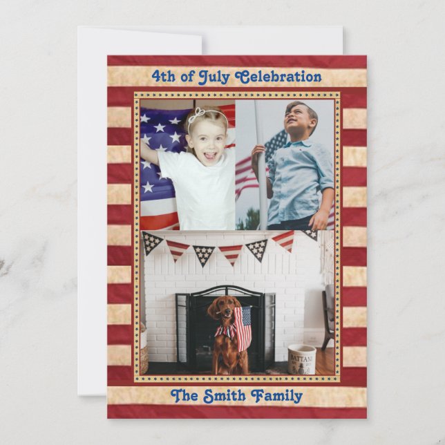 Invitation American Flag 3 Family Photo 4 juillet Célébrer (Devant)