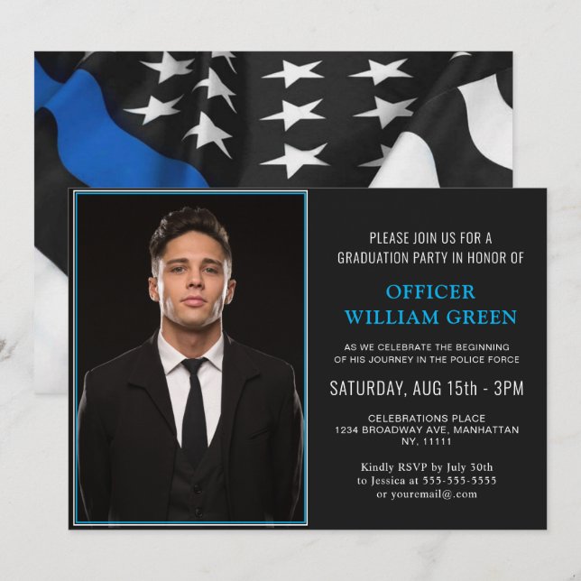 Invitation American Flag Police PHOTO Graduation Party Event (Devant / Derrière)