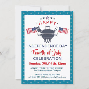 Invitation American Flag Red White Blue 4 juillet BBQ Party