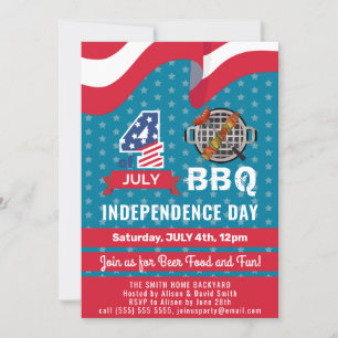 Invitation American Flag Red White Blue 4 juillet BBQ Party