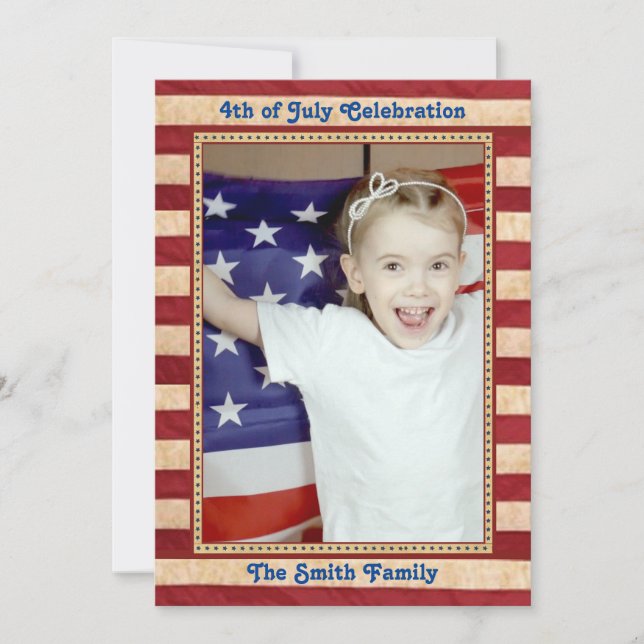 Invitation American Flag Red White Blue 4 juillet BBQ Party (Devant)