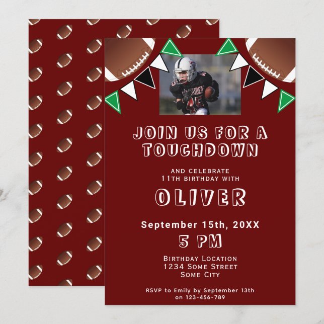 Invitation American Football Ball Flags Photo Anniversaire (Devant / Derrière)