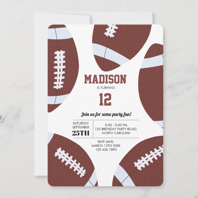 Invitation American Football Gridiron Ball fête d'anniversair (Devant)