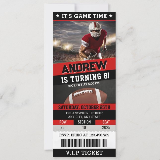 Invitation American Football Ticket anniversaire fête enfants (Devant)