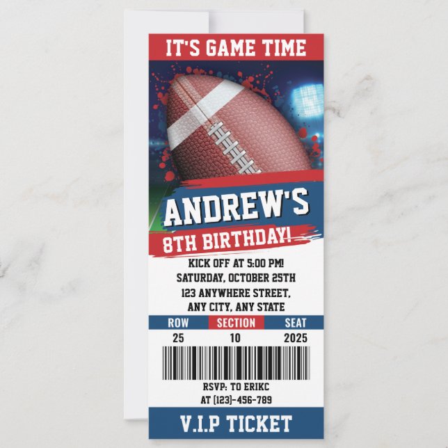 Invitation American Rugby Ticket fête d'anniversaire Enfants (Devant)