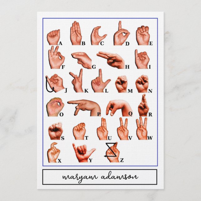 Invitation American Sign Language Alphabet Board, ASL Card (Devant)