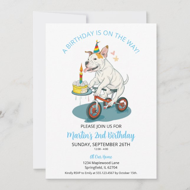 Invitation American Staffordshire sur Bike Cake fête d'annive (Devant)