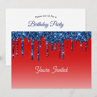 Invitation Americana Red Blue Glitter Drip Birthday