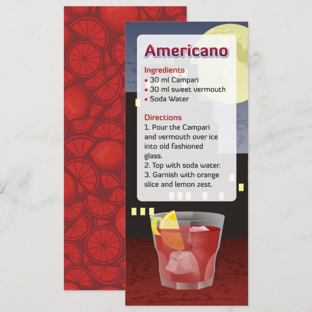 Invitation Americano Cocktail Recette (Devant / Derrière)