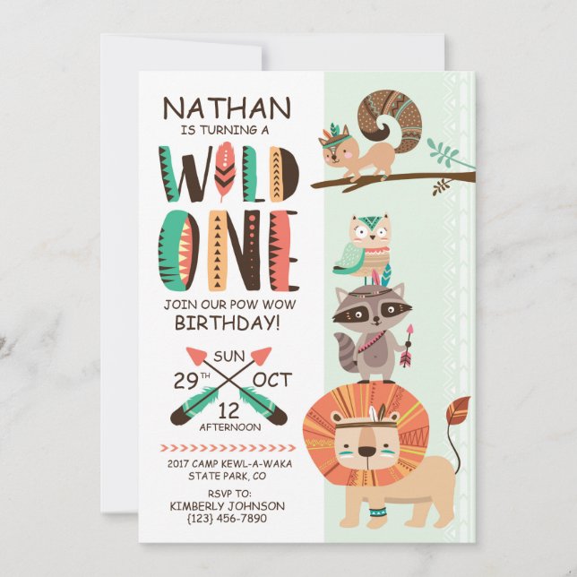 Invitation Amérindien Pow Wow Anniversaire (Devant)