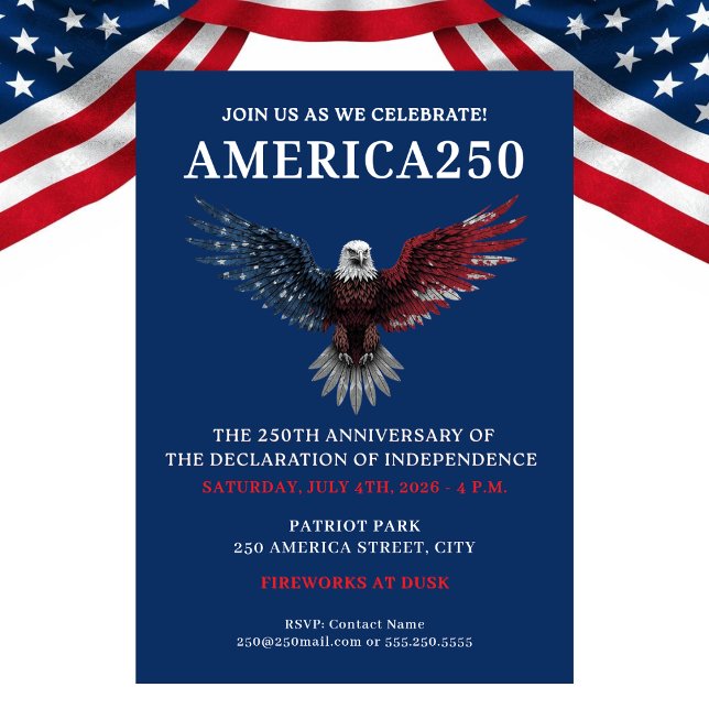 INVITATION AMÉRIQUE250 FÊTE DU 4 JUILLET (AMERICA250 PARTY JULY 4TH CELEBRATION INVITATION)