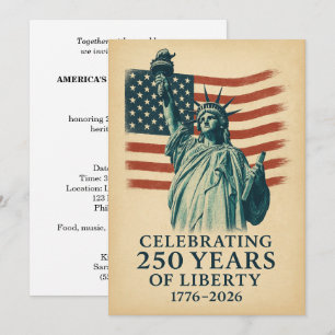Invitation Amérique 250 Ans Célébration Patriotique de la Lib