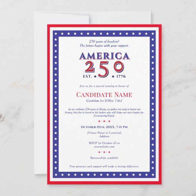 Invitation Amérique 250 Fonds pour la campagne des candidats  (Devant)