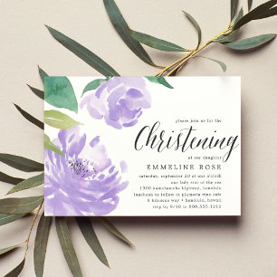 Invitation Amethyst Peony   Watercolor Floral Christening