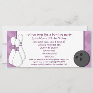 Invitation Amethyst Roll sur Bowling Birthday Party