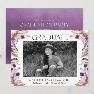 Invitation Amethyst Watercolor Crystal Photo Graduation Party