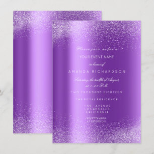 Invitation Amethyst White Glitter Leafs Sand Frame Glam