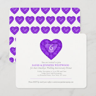 Invitation Améthyste 6ème anniversaire de mariage gemme cœur 