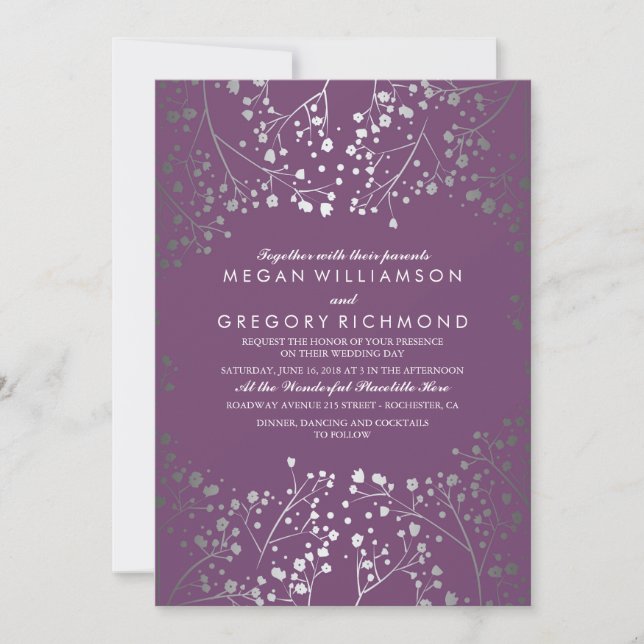 Invitation Améthyste et Mariage du souffle de bébé en argent (Devant)