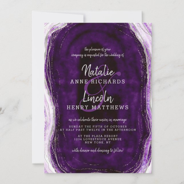 Invitation Améthyste Mariage de tranche d'agate de géode viol (Devant)