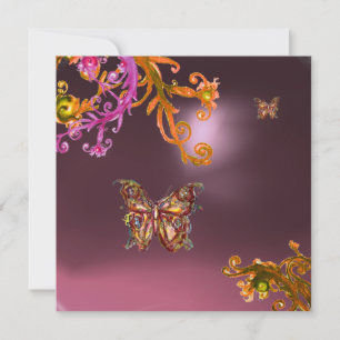 Invitation AMÉTHYSTE PAPILLON, violet rose vif jaune marron