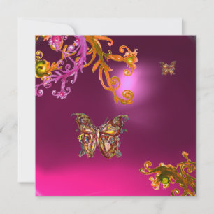 Invitation AMÉTHYSTE PAPILLON, violet rose vif jaune marron
