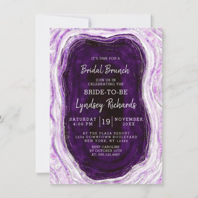 Invitation Améthyste Purple Agate Géode Bridal Brunch Douche (Devant)