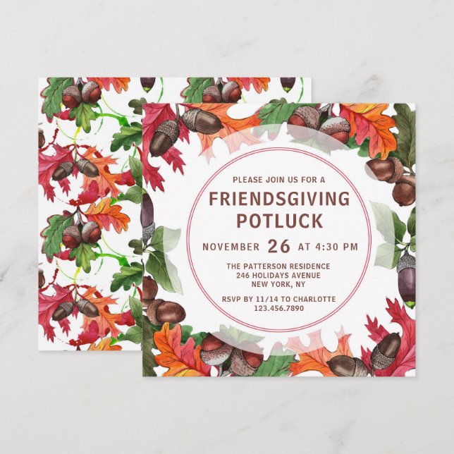 Invitation Ami Soirée Potluck Diner Aquarelle Floral (Devant / Derrière)