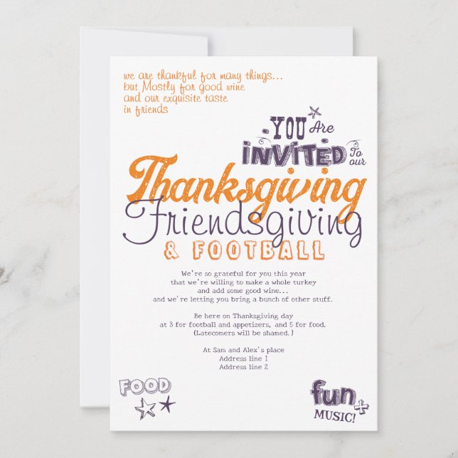 Invitation Amicale de Thanksgiving & Football Party (Devant)