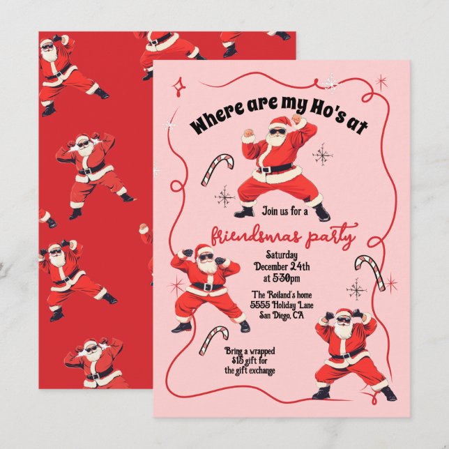 Invitation Amies de Funny Ho Ho Ho Fête de Noël Adulte (Devant / Derrière)