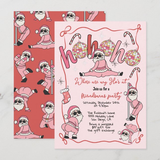 Invitation Amies de Funny Ho Ho Ho Fête de Noël Adulte (Devant / Derrière)